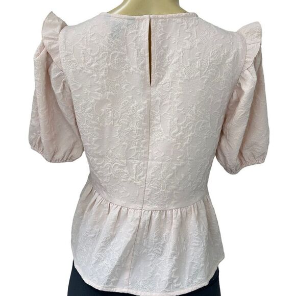 Express Pink Textured Puff Sleeve Ruffle Blouse xs - Picture 4 of 8